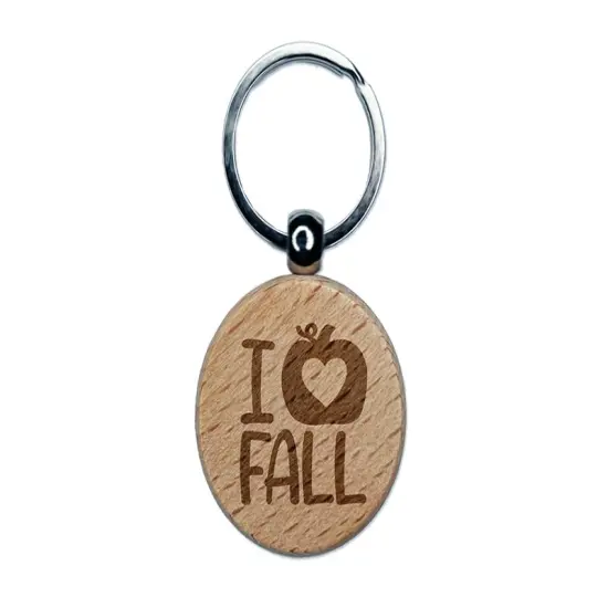 I Heart Love Pumpkin Fall Engraved Wood Round Keychain Tag Charm {1}