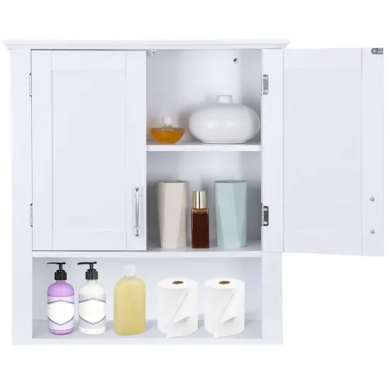 White Wall Cabinet 2-Door Hanging Storage Shelf Bathroom. {2}