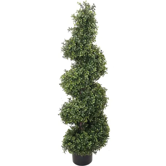 4ft Spiral Boxwood Topiary Tree in Black Pot, Floral Home by Artificial Flowers {1}