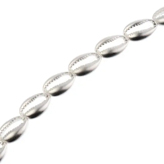 John Bead 8" Matte Silver Metal Cowrie Bead Strand, 16x11mm {1}
