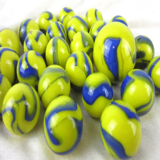 25 Marbles BLUE TANG Blue Stripes Yellow Glass game pack Shooter {2}