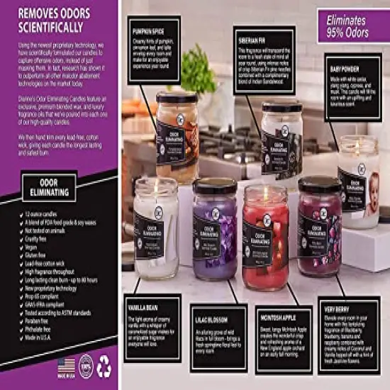 2 Pieces Vanilla Two Pack Odor Eliminating Highly Fragranced Candle - Eliminates 95% of Pet, Smoke, Food, and Other Smells Quickly - Up to 80 Hour Burn time - 12 Ounce Premium Soy Blend {5}