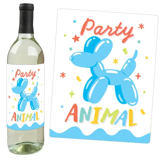 Big Dot of Happiness Balloon Animals - Happy Birthday Party Decorations for Women and Men - Wine Bottle Label Stickers - Set of 4 {3}
