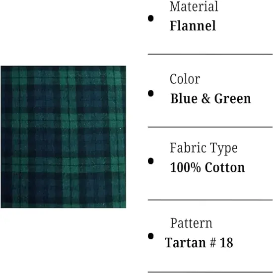 FabricLA 100% Cotton Flannel Fabric - 58/60" Inches (150 CM) - Cotton Tartan Flannel Fabric - Use as Blanket, PJ, Shirt, Cloth Flannel Craft Fabric - Blue & Green, 2 Continuous Yard {2}