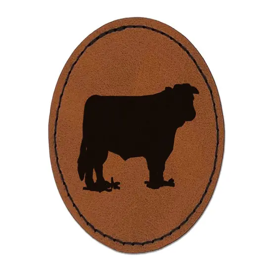 Hereford Cow Solid Round Iron-On Engraved Faux Leather Patch Applique - 2.5" Brown {1}