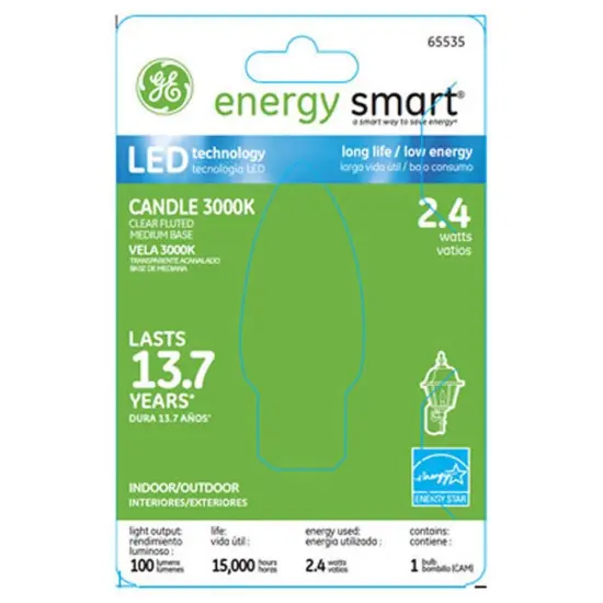 GE 2.4w 120v Torpedo LED Bulb E26 base 3000k 100Lm Candle Bulb - 15w equiv {3}