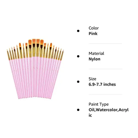 Paint Brushes Set, 20 Pcs Paint Brushes for Acrylic Painting, Oil Watercolor Acrylic Paint Brush, Artist Paintbrushes for Body Face Rock Canvas, Kids Adult Drawing Arts Crafts Supplies, Pink {2}