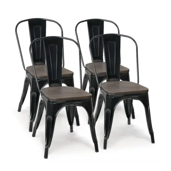 18 Inch Height Set of 4 Stackable Style Metal Wood Dining Chair Dark Green {6}