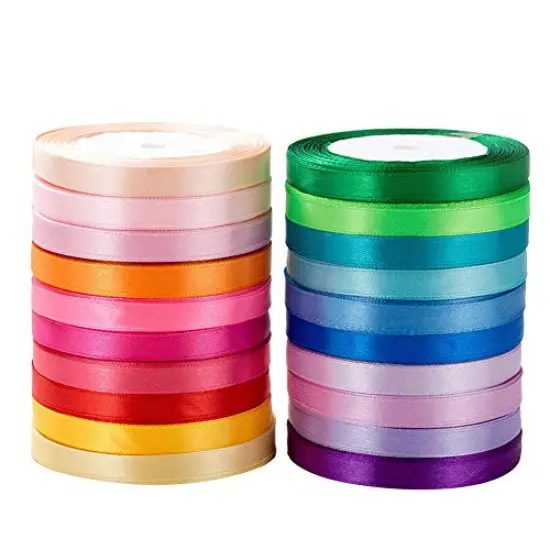 500 Yard Fabric Ribbon Satin Ribbon Rolls Silk Satin Roll, 25 Yard/Rolls, 20 Rolls, Satin Ribbon for Gift Package Wrapping Ribbon Bow Making Crafts Sewing Party Wedding, 2/5 Inch Wide {6}