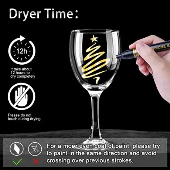 6 Pieces Liquid Mirror Chrome Markers, Silver & Gold Oil-based Permanent Chrome Mirror Paint Pens for Model Painting, Repairing, Marking or DIY Art Projects, Waterproof Reflective Gloss Metallic Markers {3}