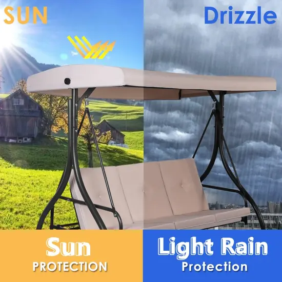 3 Seats Converting Outdoor Swing Canopy Hammock with Adjustable Tilt Canopy Beige {3}