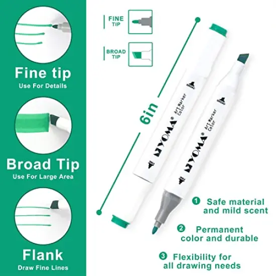 60 Colors Alcohol Markers Dual Tip Markers Art Markers Set, Unique Colors (1 Marker Case) Alcohol-based Ink, Fine & Chisel, White Penholder {6}