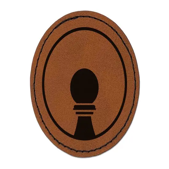 Chess Piece Black Pawn Round Iron-On Engraved Faux Leather Patch Applique - 2.5" Brown {1}