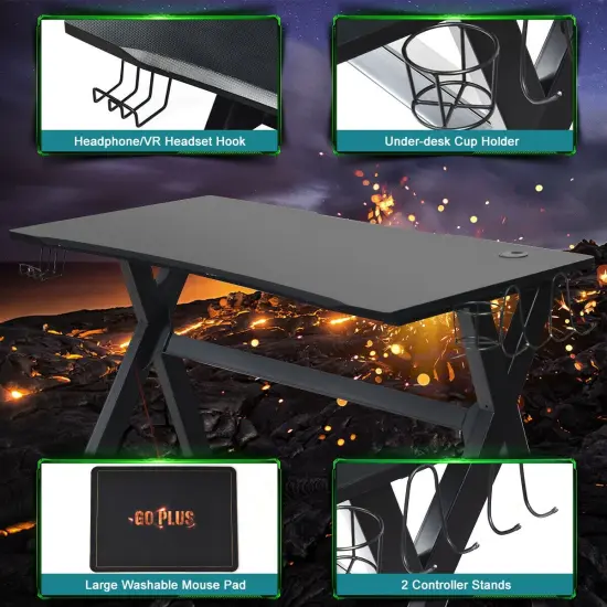 Gaming Desk with Mousepad and Cup Headphone Holder {5}