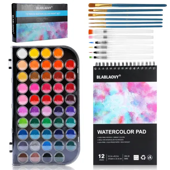 48 watercolor set, Washable Paint Set, 6 Brush, 6 Refillable Water Brush Pen, Drawing Pad, Palette, Watercolor Set for Kids Adults Artist Beginners, Water Color Paint Sets for Kids {2}