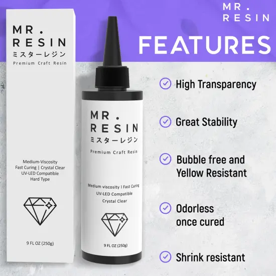 Mr.Resin&trade; Original Craft UV Resin 8.8oz Crystal Clear Hard Type UV Resin for Jewelry Making, Rock Painting & More {3}