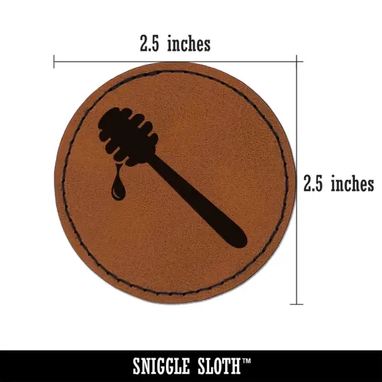 Honey Dipper Round Iron-On Engraved Faux Leather Patch Applique - 2.5" Brown {3}