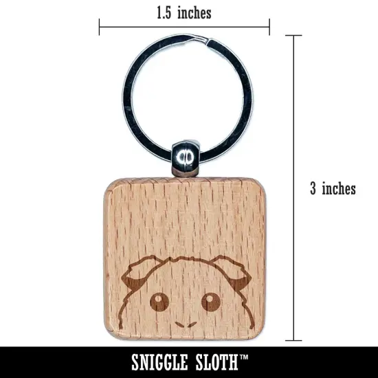 Peeking Guinea Pig Engraved Wood Square Keychain Tag Charm {2}