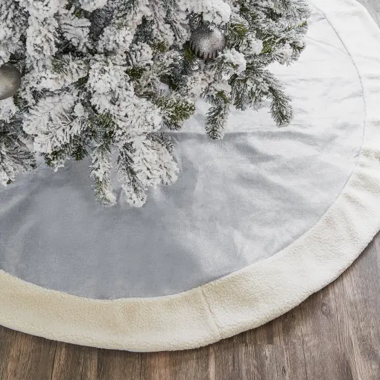 Silver Faux Burlap with Sherpa Fur Tree Skirt - 66" {2}