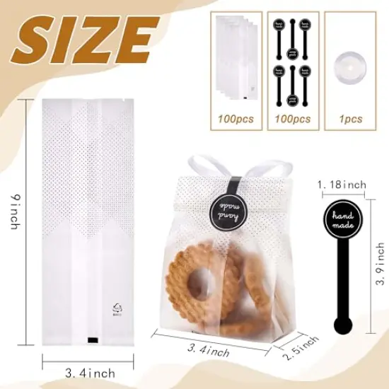 100 Pieces Cookie Bags for Gift Giving Cellophane Bags Treat Bags for Favors Mini Loaf,Bundt Cake,Hot Cocoa Bomb Packaging With Stickers(Black Dot) {5}