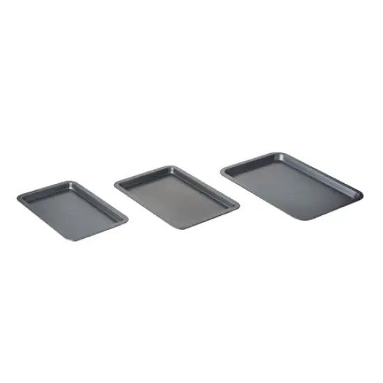 (Set of 3)Cookie & Baking Sheets&ndash; Non-Stick Coated Steel, Dishwasher Safe, Oven Safe up to 450 Degrees, includes Large/Med/Small Pans {2}