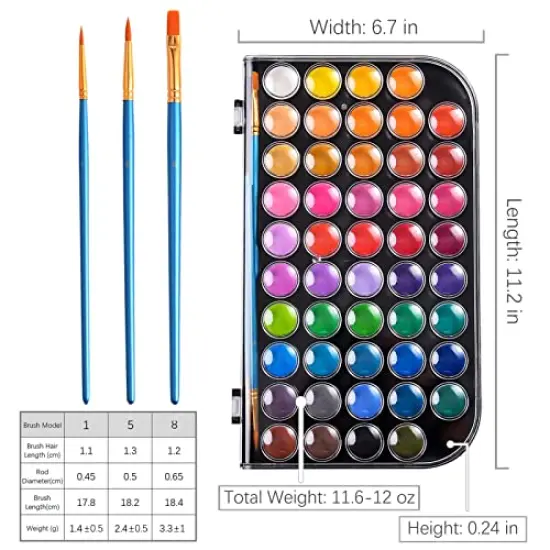 48 Colors Washable Watercolor Paint Set with 3 Brushes and Palette, Non-toxic Paints Sets for Kids, Adults, Beginners Artists, Make Your Painting Talk {1}