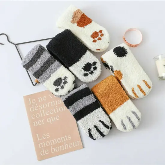 Kitcheniva Women Coral Velvet Cartoon Cat-Claw Winter Socks {7}