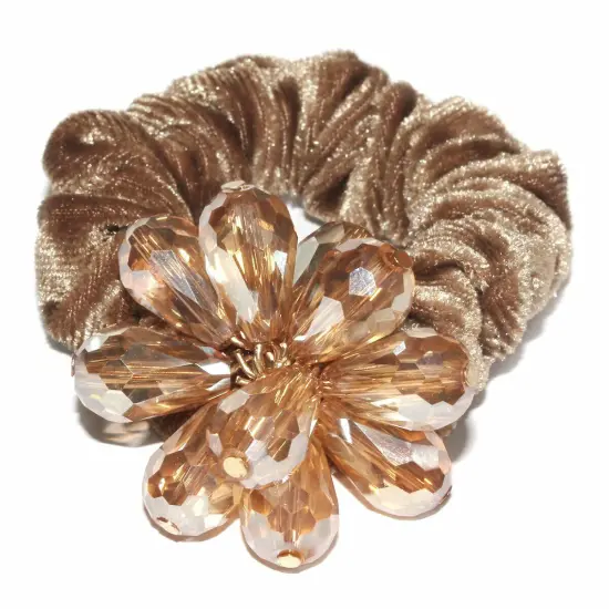 Kitcheniva Crystal Flower Scrunchies Hair Tie For Women Caffee {1}