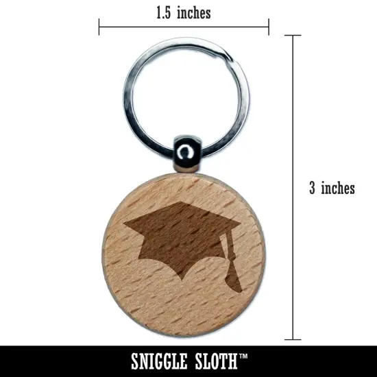 Graduation Cap Solid Engraved Wood Round Keychain Tag Charm {2}