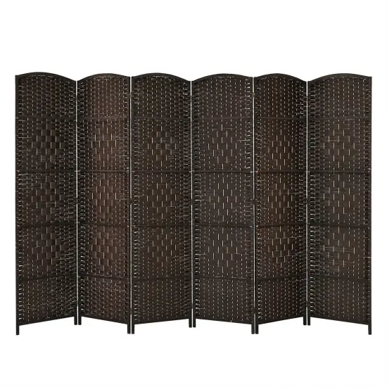 6.5Ft 6-Panel Weave Folding Fiber Room Divider Screen Brown {3}