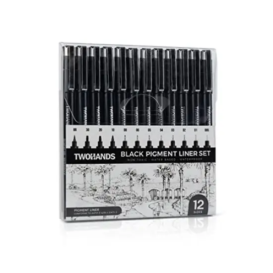 Micro Pigment Pens, Art Fineliner Ink Technical Drawing Pen, Fine Point, Black, Waterproof, for Watercolor, Sketching, Anime, Manga, Scrapbooking 20413, Set of 12 {2}