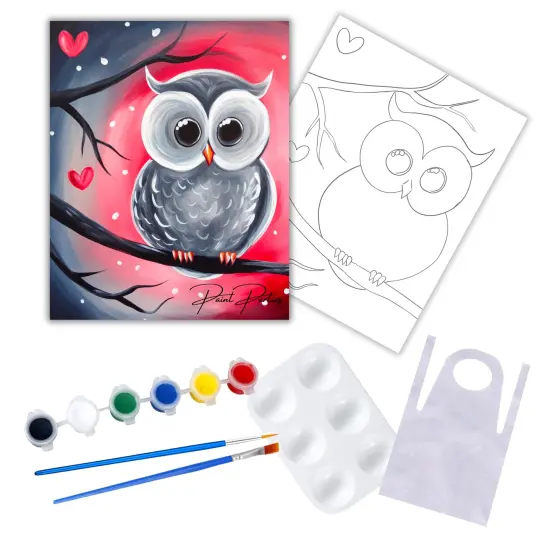 "Vday Night Owl" DIY Canvas Art Kit, Adult Beginner, Acrylic Paint Size 11x14 inch {1}