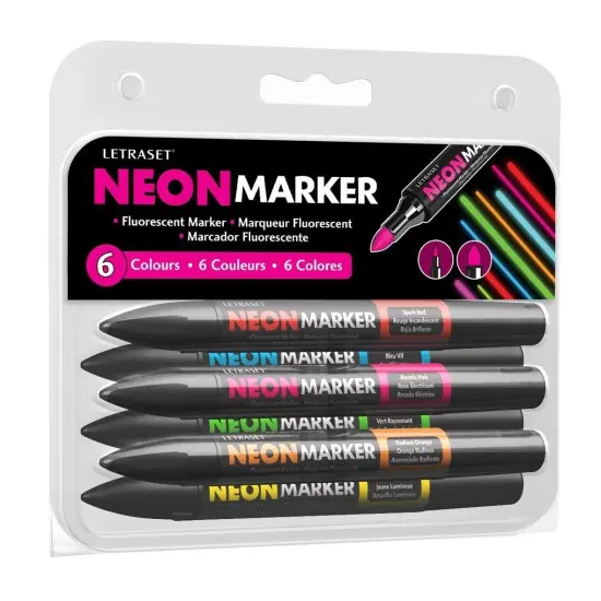 Letraset Neon Marker Set - 6 Fluorescent Colors {1}