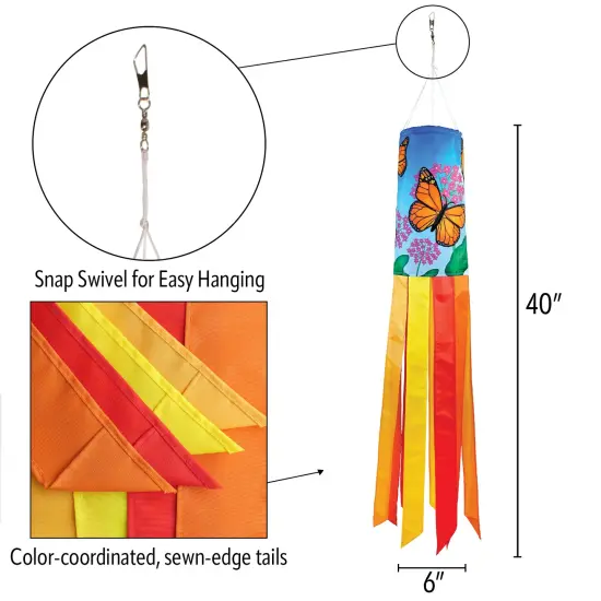 In the Breeze 5213 &mdash; Monarch Butterfly 40-inch Inspiration Windsock &mdash; Colorful Hanging Garden D&eacute;cor with Embroidered Details {5}