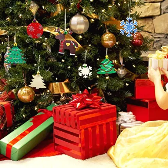 Hidreas 40 Pcs Wooden Ornaments Unfinished Christmas DIY Ornaments Craft Kit, Christmas Wood Ornaments with Bells, Wax Rope and Rhinestone Stickers for Children Arts and Crafts Supplies {3}