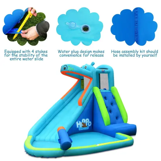 Hippo Inflatable Water Slide Bounce House with Air Blower {5}