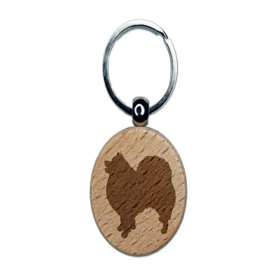 American Eskimo Dog Solid Engraved Wood Round Keychain Tag Charm {1}