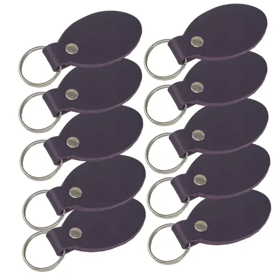 Oval Leather Keychains Kit &ndash; Full-Grain Latigo, DIY Personalization Ready, 10 Pack Purple {1}
