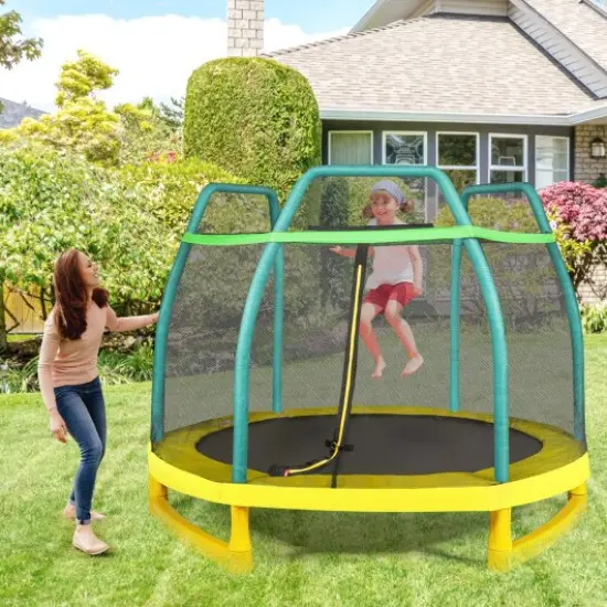 Kids Trampoline with Safety Enclosure Net Green {1}