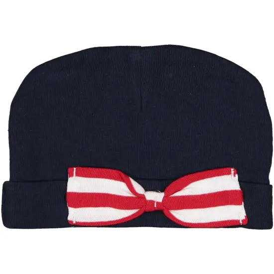 Baby Folded Beanie Cap with Bow --- 100% Cotton --- Various Colors by Rabbit Skins&reg; Navy / red / white {1}