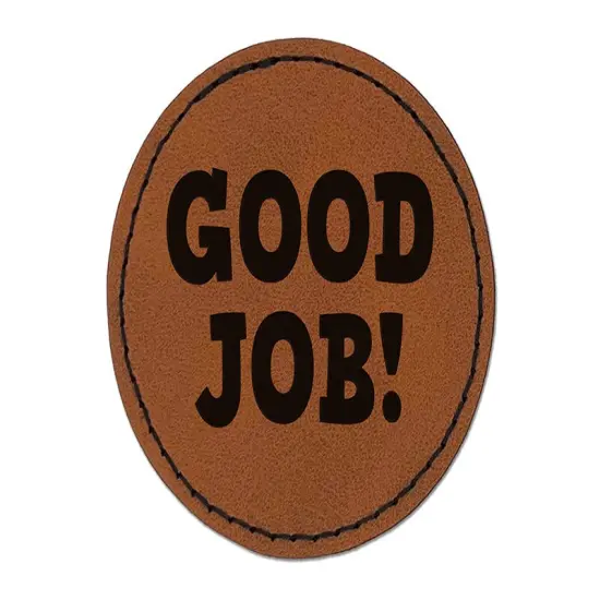 Good Job Teacher School Round Iron-On Engraved Faux Leather Patch Applique - 2.5" Brown {1}