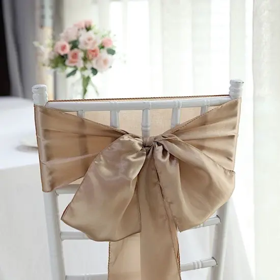 10Pcs Satin Chair Sashes for Wedding Reception Decor Nude {1}