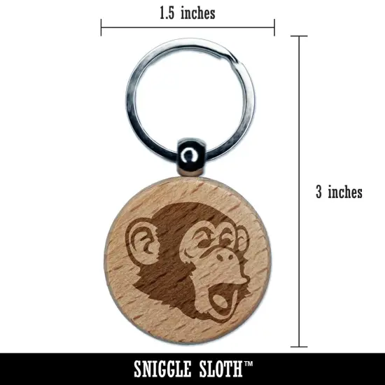 Surprised Chimpanzee Ape Head Monkey Engraved Wood Round Keychain Tag Charm {2}
