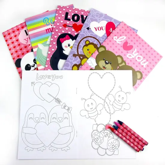 TINYMILLS Valentine's Day Coloring Book and Crayon Set for Kids Party Favors with 12 Coloring Books and 48 Crayons for Valentine's Day Party {2}