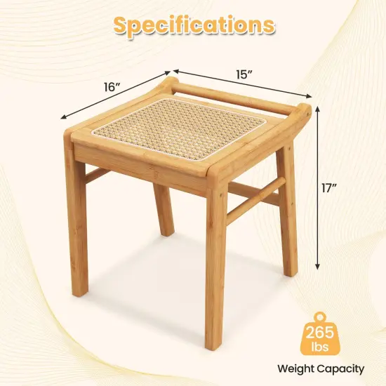 Costway Bamboo Vanity Stool Rattan Top Ottoman Footrest for Living Room Bedroom Natural {3}