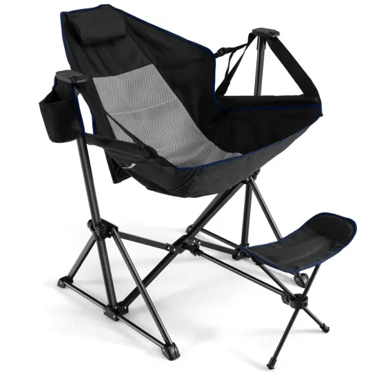 Hammock Camping Chair with Retractable Footrest and Carrying Bag Navy {6}