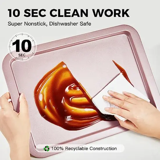 3 Pack Baking Sheet Pan Set, Cookie Sheet for Oven, Nonstick Bakeware Sets with Wider Grips, Half/Jelly Roll/Quarter Baking Tray, Premium, Dishwasher Safe-Pink {2}