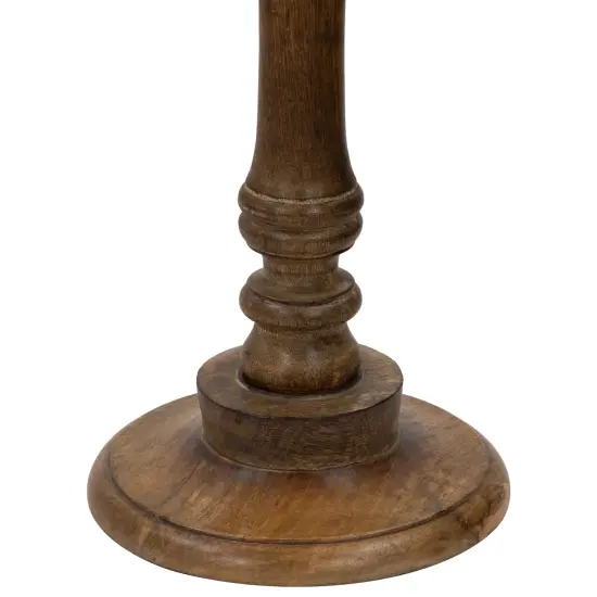 Northlight 21" Wooden Brushed White Engraved Paisley Octagonal Pedestal Side Table Beige {6}