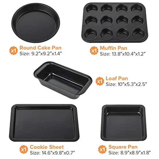 5 Pieces Nonstick Bakeware Set, Bakeware Include Cookie Sheet, Loaf Pan, Square Pan, Round Cake Pan, 12 Cups Muffin Pan {1}