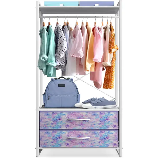 Sorbus Clothing Rack with Drawers - Clothes Stand Dresser - Wood Top, Steel Frame, & Fabric Drawers - Tall Closet Storage Organizer - Garment Rack for Hanging Shirts, Dresses, & Jackets Tie dye purple {5}